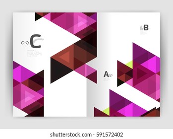 Modern business brochure or leaflet A4 cover template. Abstract background with color triangles, annual report print backdrop. Vector design for workflow layout, diagram, number options or web design