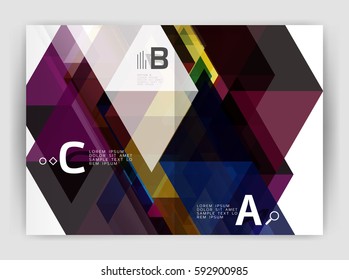 Modern business brochure or leaflet A4 cover template. Abstract background with color triangles, annual report print backdrop. Vector design for workflow layout, diagram, number options or web design