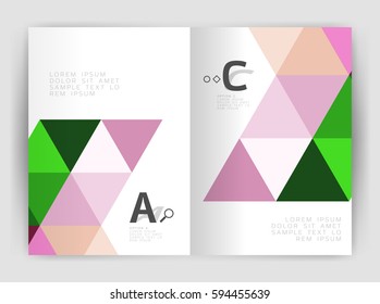 Modern business brochure or leaflet A4 cover template. Abstract background with color triangles, annual report print backdrop. Vector design for workflow layout, diagram, number options or web design