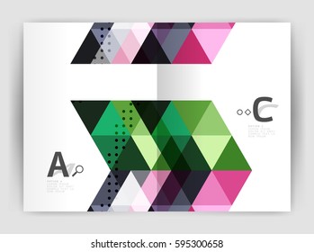 Modern business brochure or leaflet A4 cover template. Abstract background with color triangles, annual report print backdrop. Vector design for workflow layout, diagram, number options or web design