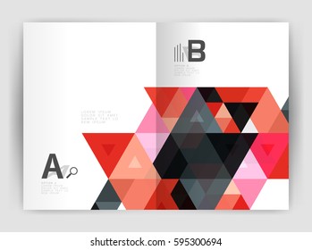 Modern business brochure or leaflet A4 cover template. Abstract background with color triangles, annual report print backdrop. Vector design for workflow layout, diagram, number options or web design