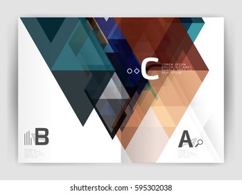 Modern business brochure or leaflet A4 cover template. Abstract background with color triangles, annual report print backdrop. Vector design for workflow layout, diagram, number options or web design