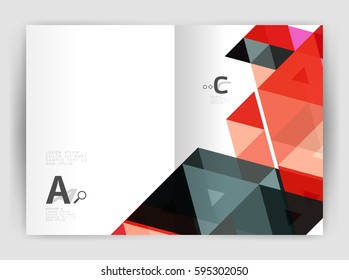 Modern business brochure or leaflet A4 cover template. Abstract background with color triangles, annual report print backdrop. Vector design for workflow layout, diagram, number options or web design