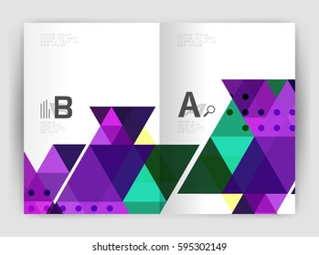 Modern business brochure or leaflet A4 cover template. Abstract background with color triangles, annual report print backdrop. Vector design for workflow layout, diagram, number options or web design