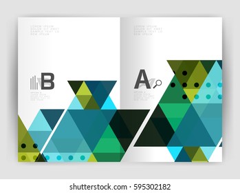 Modern business brochure or leaflet A4 cover template. Abstract background with color triangles, annual report print backdrop. Vector design for workflow layout, diagram, number options or web design
