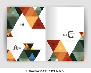 Modern business brochure or leaflet A4 cover template. Abstract background with color triangles, annual report print backdrop. Vector design for workflow layout, diagram, number options or web design