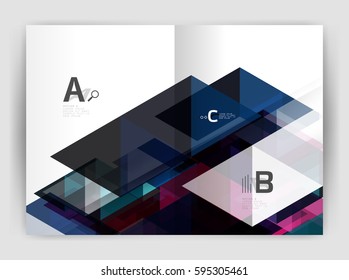 Modern business brochure or leaflet A4 cover template. Abstract background with color triangles, annual report print backdrop. Vector design for workflow layout, diagram, number options or web design