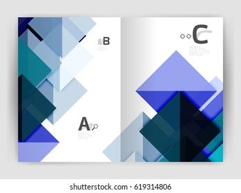 Modern business brochure or leaflet A4 cover template. Abstract background with color triangles, annual report print backdrop. Vector design for workflow layout, diagram, number options or web design