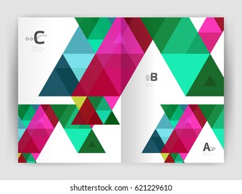 Modern business brochure or leaflet A4 cover template. Abstract background with color triangles, annual report print backdrop. Vector design for workflow layout, diagram, number options or web design