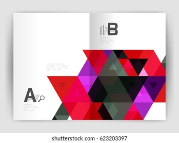 Modern business brochure or leaflet A4 cover template. Abstract background with color triangles, annual report print backdrop. Vector design for workflow layout, diagram, number options or web design