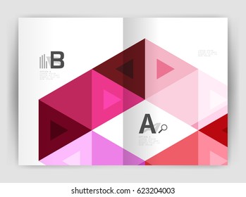 Modern business brochure or leaflet A4 cover template. Abstract background with color triangles, annual report print backdrop. Vector design for workflow layout, diagram, number options or web design