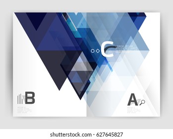 Modern business brochure or leaflet A4 cover template. Abstract background with color triangles, annual report print backdrop. Vector design for workflow layout, diagram, number options or web design