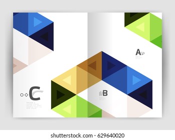 Modern business brochure or leaflet A4 cover template. Abstract background with color triangles, annual report print backdrop. Vector design for workflow layout, diagram, number options or web design