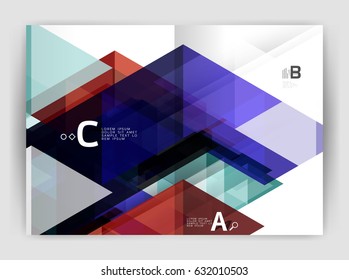 Modern business brochure or leaflet A4 cover template. Abstract background with color triangles, annual report print backdrop. Vector design for workflow layout, diagram, number options or web design
