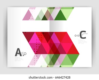 Modern business brochure or leaflet A4 cover template. Abstract background with color triangles, annual report print backdrop. Vector design for workflow layout, diagram, number options or web design