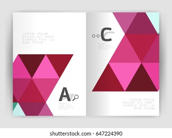 Modern business brochure or leaflet A4 cover template. Abstract background with color triangles, annual report print backdrop. Vector design for workflow layout, diagram, number options or web design