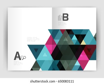 Modern business brochure or leaflet A4 cover template. Abstract background with color triangles, annual report print backdrop. Vector design for workflow layout, diagram, number options or web design