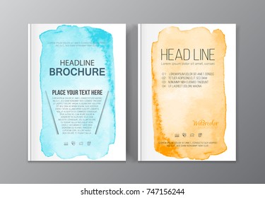 Modern business brochure, leaflet, flyer, cover template. Abstract watercolor colorful set. Cover presentation, layout in A4 size.Vector illustration.