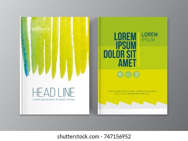 Modern business brochure, leaflet, flyer, cover template. Abstract watercolor colorful set. Cover presentation, layout in A4 size.Vector illustration.