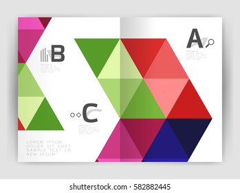 Modern business brochure or leaflet print cover template. Abstract background with color triangles. Vector design for workflow layout, diagram, number options or web design
