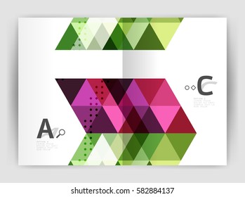 Modern business brochure or leaflet print cover template. Abstract background with color triangles. Vector design for workflow layout, diagram, number options or web design