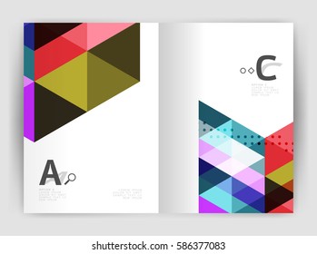 Modern business brochure or leaflet print cover template. Abstract background with color triangles. Vector design for workflow layout, diagram, number options or web design