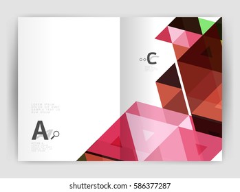 Modern business brochure or leaflet print cover template. Abstract background with color triangles. Vector design for workflow layout, diagram, number options or web design