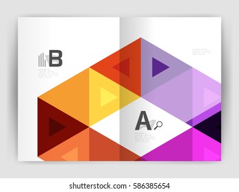 Modern business brochure or leaflet print cover template. Abstract background with color triangles. Vector design for workflow layout, diagram, number options or web design