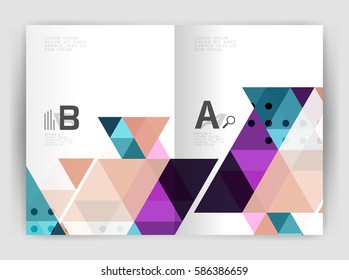 Modern business brochure or leaflet print A4 cover template. Abstract background with color triangles. Vector design for workflow layout, diagram, number options or web design