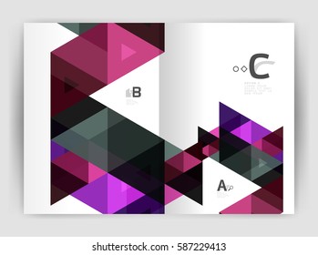 Modern business brochure or leaflet print A4 cover template. Abstract background with color triangles. Vector design for workflow layout, diagram, number options or web design