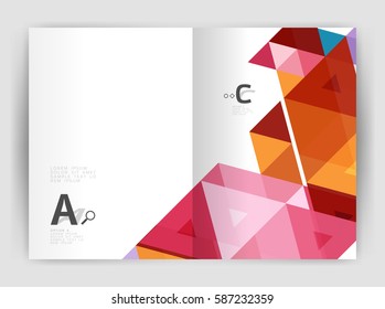 Modern business brochure or leaflet print A4 cover template. Abstract background with color triangles. Vector design for workflow layout, diagram, number options or web design