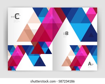 Modern business brochure or leaflet print A4 cover template. Abstract background with color triangles. Vector design for workflow layout, diagram, number options or web design