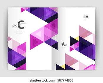 Modern business brochure or leaflet print A4 cover template. Abstract background with color triangles. Vector design for workflow layout, diagram, number options or web design