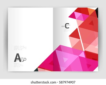Modern business brochure or leaflet print A4 cover template. Abstract background with color triangles. Vector design for workflow layout, diagram, number options or web design