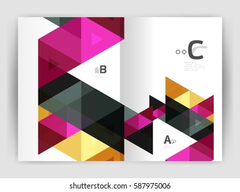 Modern business brochure or leaflet print A4 cover template. Abstract background with color triangles. Vector design for workflow layout, diagram, number options or web design