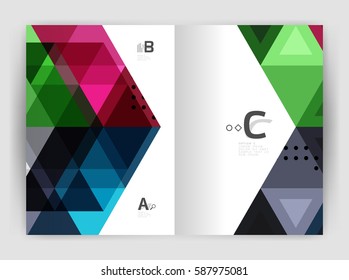 Modern business brochure or leaflet print cover template. Abstract background with color triangles. Vector design for workflow layout, diagram, number options or web design
