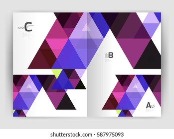 Modern business brochure or leaflet print A4 cover template. Abstract background with color triangles. Vector design for workflow layout, diagram, number options or web design