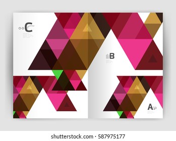 Modern business brochure or leaflet print cover template. Abstract background with color triangles. Vector design for workflow layout, diagram, number options or web design