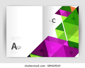 Modern business brochure or leaflet print cover template. Abstract background with color triangles. Vector design for workflow layout, diagram, number options or web design