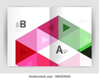 Modern business brochure or leaflet print A4 cover template. Abstract background with color triangles. Vector design for workflow layout, diagram, number options or web design