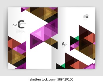 Modern business brochure or leaflet print cover template. Abstract background with color triangles. Vector design for workflow layout, diagram, number options or web design