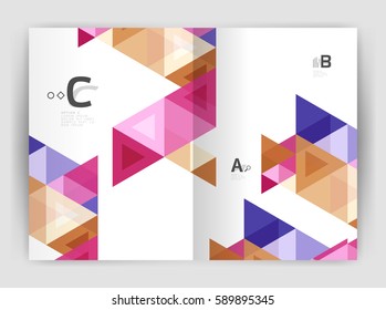 Modern business brochure or leaflet print cover template. Abstract background with color triangles. Vector design for workflow layout, diagram, number options or web design