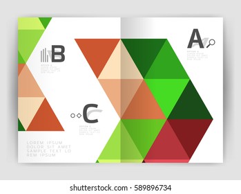 Modern business brochure or leaflet print cover template. Abstract background with color triangles. Vector design for workflow layout, diagram, number options or web design