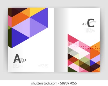 Modern business brochure or leaflet print cover template. Abstract background with color triangles. Vector design for workflow layout, diagram, number options or web design