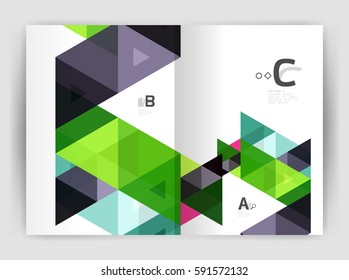 Modern business brochure or leaflet print cover template. Abstract background with color triangles. Vector design for workflow layout, diagram, number options or web design
