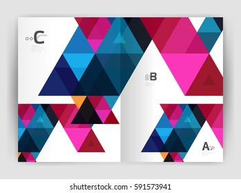 Modern business brochure or leaflet print cover template. Abstract background with color triangles. Vector design for workflow layout, diagram, number options or web design