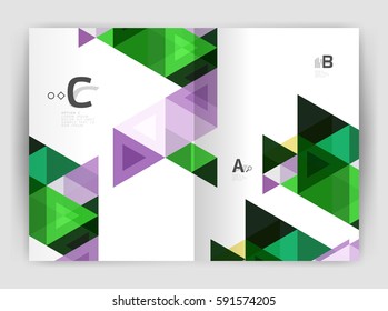 Modern business brochure or leaflet print cover template. Abstract background with color triangles. Vector design for workflow layout, diagram, number options or web design