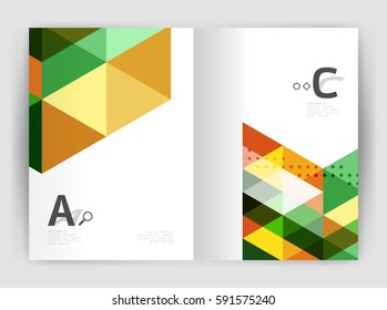 Modern business brochure or leaflet print cover template. Abstract background with color triangles. Vector design for workflow layout, diagram, number options or web design