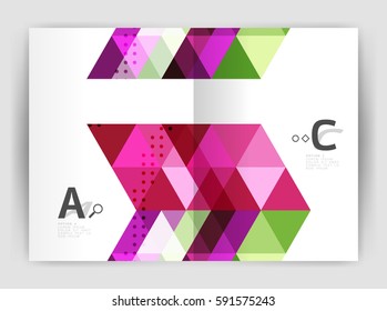 Modern business brochure or leaflet print A4 cover template. Abstract background with color triangles. Vector design for workflow layout, diagram, number options or web design