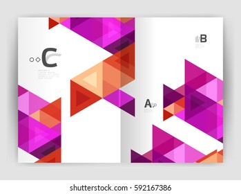 Modern business brochure or leaflet print cover template. Abstract background with color triangles. Vector design for workflow layout, diagram, number options or web design